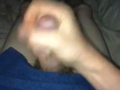 Average guy cums onto blue towel