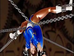 Asian street fighter Chun Li chick in chains gets her big boobs vibed then she gets fucked
