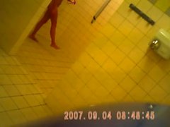 Teenager in bath after-sport camera sazz that is hidden