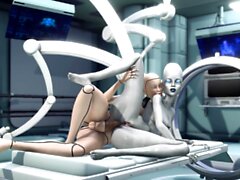 Alien lesbian sex and Female android in the sci-fi lab