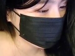 Horny amateur masked Asian teen toying on webcam show