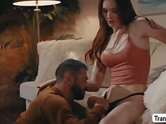 Fat stepdad gets bareback fucked by shemale stepdaughter