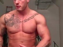 Giant blonde muscle jerking one off