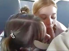 Young schoolgirls in pigtails suck and fuck the bus driver POV style