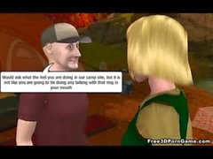 3D cartoon girl scout sucking on a cock outdoors