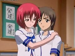 Tied up anime cutie tasting cock