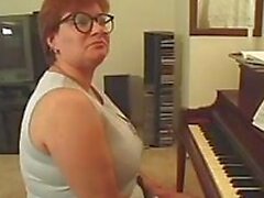 Plump piano teacher busted getting skewered with two cocks