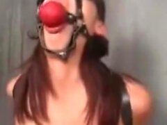 Taming Asian slut with gag, chain and cock