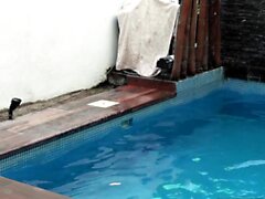 German skinny amateur milf fuck after pool and swallow cum