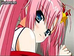 Cute anime girl sucks on his cock and then gets pussy drilled